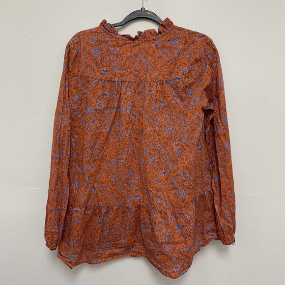 0039 Italy Women’s Medium Floral Printed Orange Blouse - Picture 2 of 4
